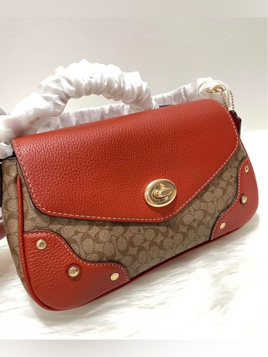Coach Handbags - COACH MILLIE Shoulder Bag in Colorblock Signature Canvas Khaki Terracotta